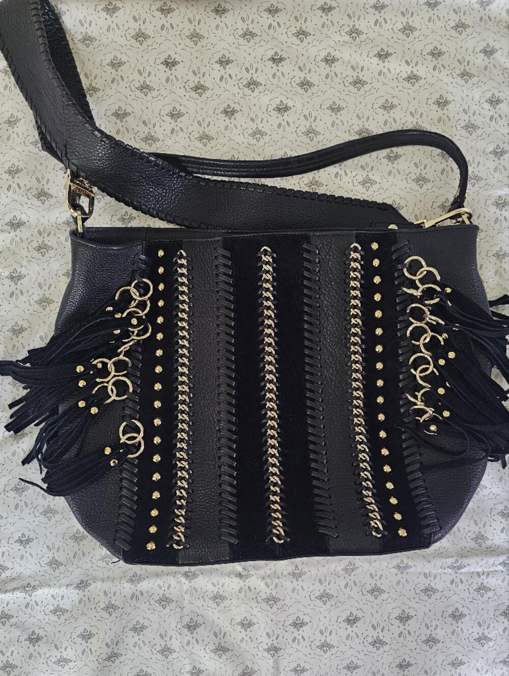 Calvin Klein Lynn Leather & Pebble Suede Hobo
